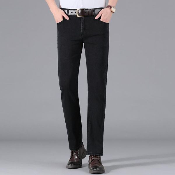 

men's jeans 2021 autumn winter solid color casual men stretch business office trousers black classic style male straight denim pants, Blue