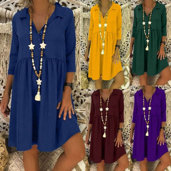 

2020 women's 3 / 4 sleeve deep v-neck loose casual large dress, Black;gray