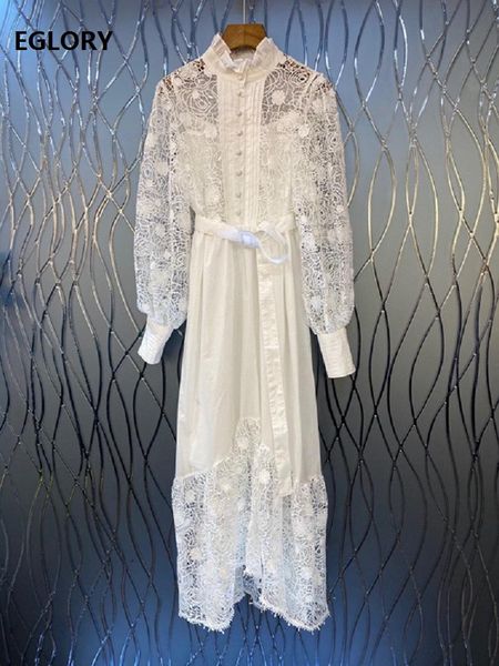 

casual dresses latest fashion long dress 2021 spring summer runway women hollow out lace embroidery patchwork sleeve maxi for party, Black;gray