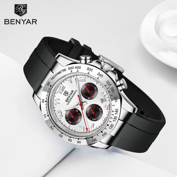 

wristwatches benyar 2021 men's watches quartz watch business 30m waterproof chronograph luminous clock relogio masculino, Slivery;brown