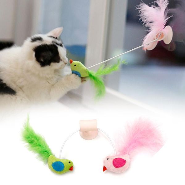 

cat toys funny design sucker teaser toy plastic bird pet feather interactive