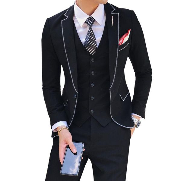 

black coffee men suits lapel wedding groom fit wear man slim blazer 3 piece jacket pants vest waistcoat men's & blazers, White;black
