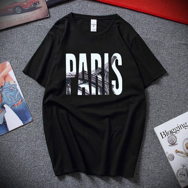 

men's t-shirts paris letter printed t-shirt summer fashion round neck loose casual 100% cotton shirt oversized scp, White;black