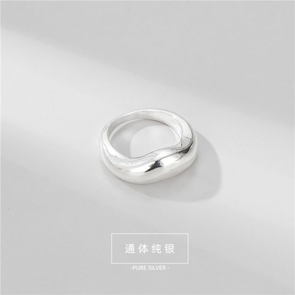 

s925 sterling silver niche design wave female index finger opening ring, Black