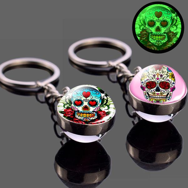 

keychains glow in the dark sugar skull keychain glowing jewelry art luminous glass ball key chain gifts, Silver