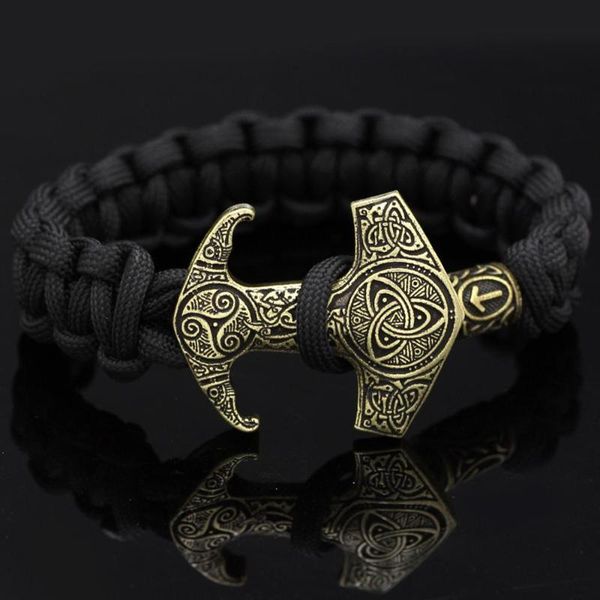 

charm bracelets 2021 fashion men's viking bracelet rope weave and vintage gold raytheon hammer amulet rune couple man jewelry boyfriend, Golden;silver
