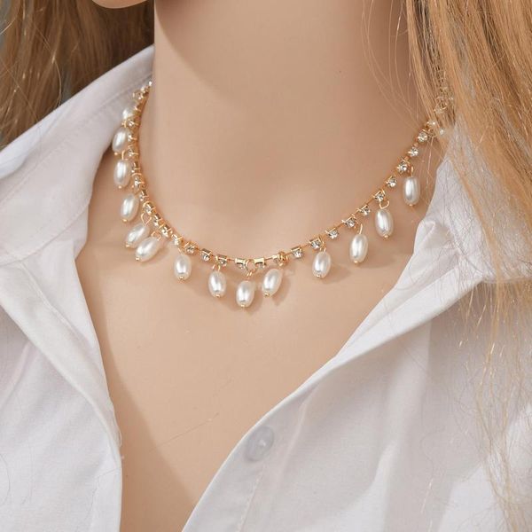

chokers 2021 fashion pearl drop tassel crystal chain choker necklace for women girls elegant tennis collar bohemian clavicle, Golden;silver