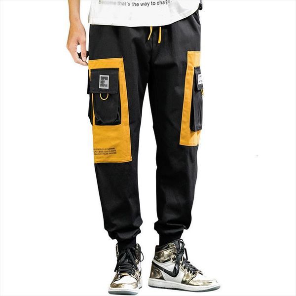 

multi pocket harem hip pop women pant trousers streetwear sweatpants hombre male casual fashion cargo jogger, Black
