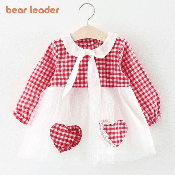 

girl's dresses bear leader baby plaid spring toddler girls clothes full sleeve cute mesh a-line princess dress infant clothing, Red;yellow