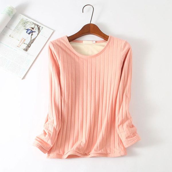 

women's blouses & shirts 2021 fleece thermal long sleeve stripe decor cotton sweatshirt soft o neck long-sleeve bottoming shirt for wom, White