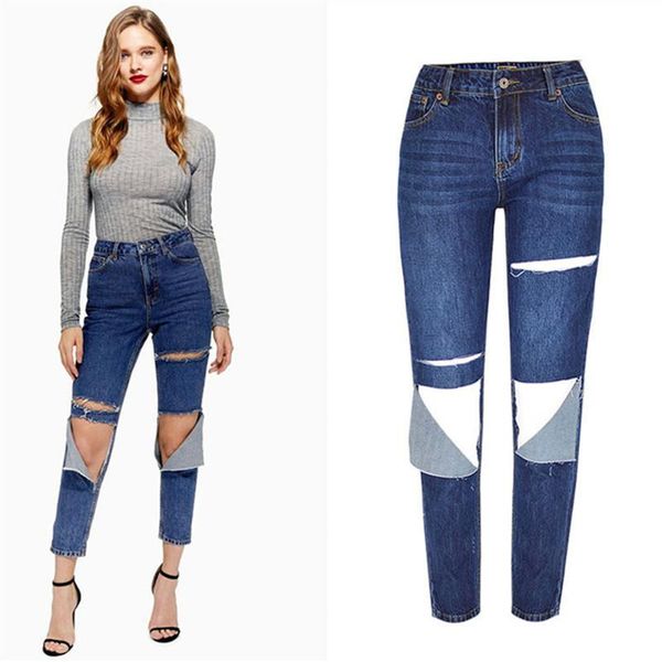 

ripped jeans for women high waist casual woman fashion boyfriend plus size women's, Blue