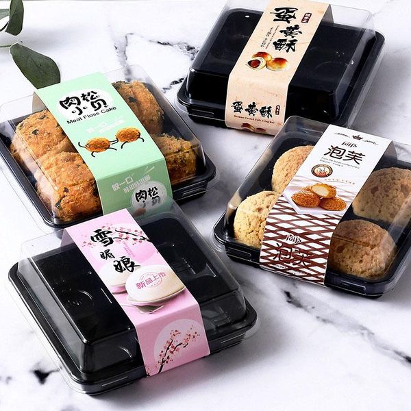 

gift wrap square moon cake box 4 grid baking packaging with cover egg-yolk puff food container holder plastic cookie egg tart