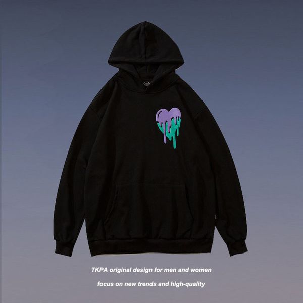 

tkpa foamed love printed autumn winter couple street fashion brand casual hoodie, Black