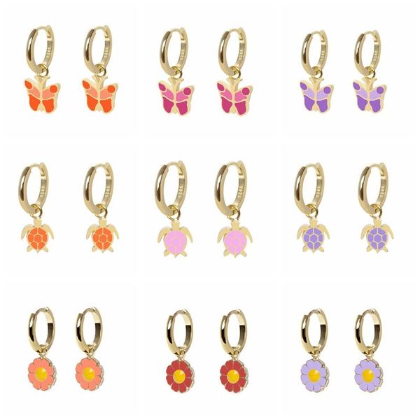 

hoop & huggie aide earrings for women girls colorful flower butterfly heart piercing round circle earring silver 925 fine jewelry, Golden;silver