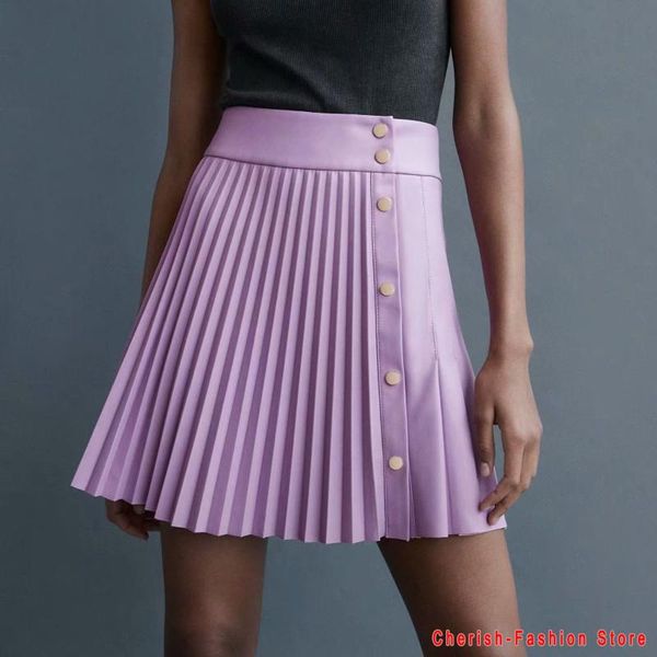 

skirts fashion women autumn winter pu faux leather 2021 brand lady high waist a-line above knee mini short violet skirt, Black
