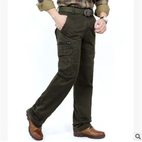 

2020 men's multi pocket tooling pants loose cotton large middle aged dad, Black
