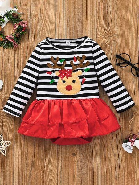 

baby christmas embroidery ruffle trim combo bodysuit dress she, Red;yellow