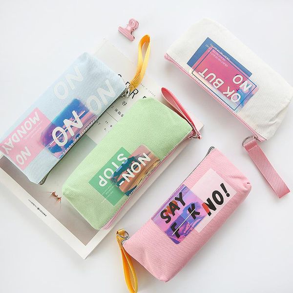 

korean cute english alphabet pen bag simple canvas pencil bags students stationery
