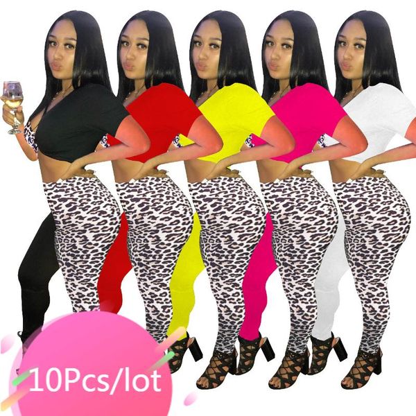 

women's two piece pants bulk wholesale item lots outfits women lace up crop leopard print long sets casual streetwear matching set, White