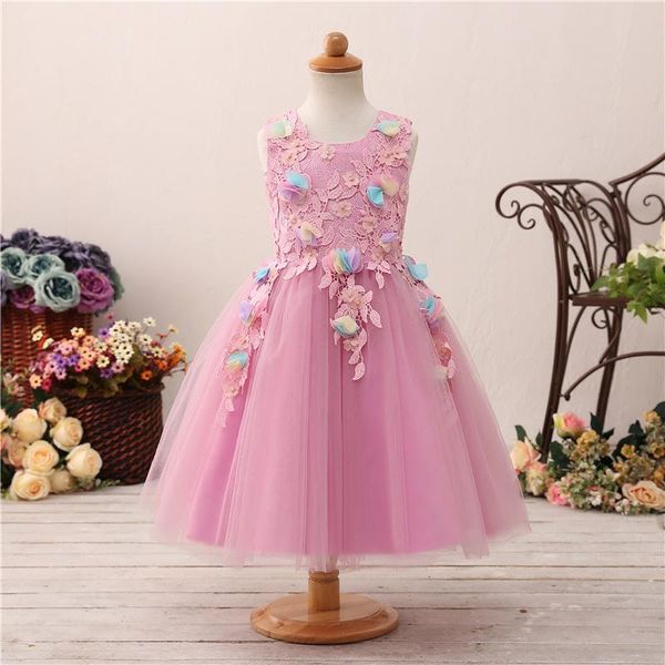 

girl's dresses pink floral gowns for girls wedding tulle sleeveless party ball gown sweet children flower girl, Red;yellow
