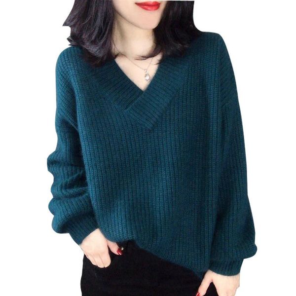 

women's sweaters 2021 fashion women v-neck winter loose sweater, White;black