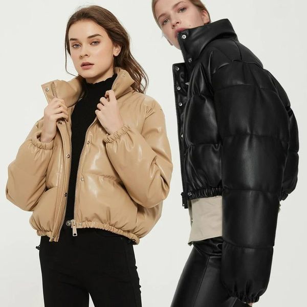 

women's jackets ladies' cotton jacket 2021 fall/winter style thick faux leather pu women winter fashion, Black;brown
