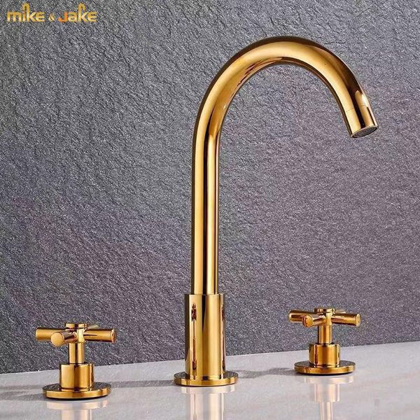 

bathroom sink faucets widespeead gold brass tap 3 holes mixer brush widespread 3hole golden faucet