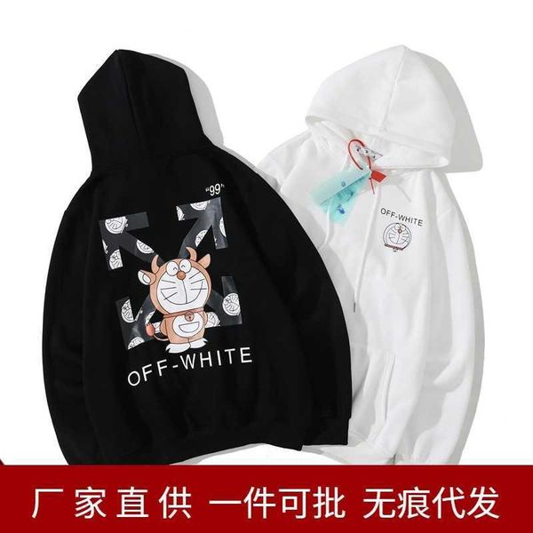 

off tide whit co branded doraemon couple's blue fat men's and women's hooded sweater1, Black