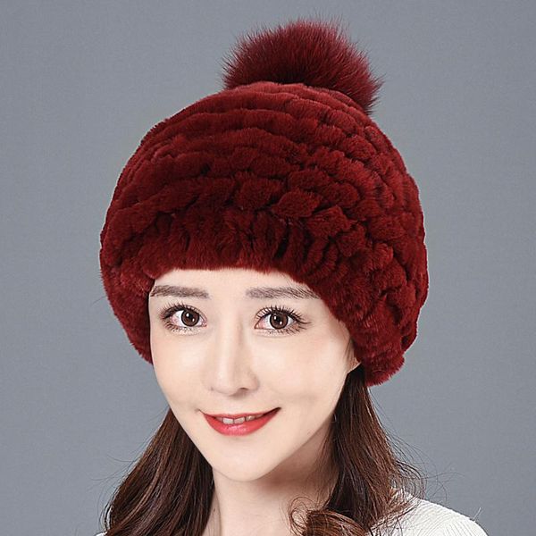 

beanies russian style luxury women winter real rex fur hats warm natural caps knitted lady with hat