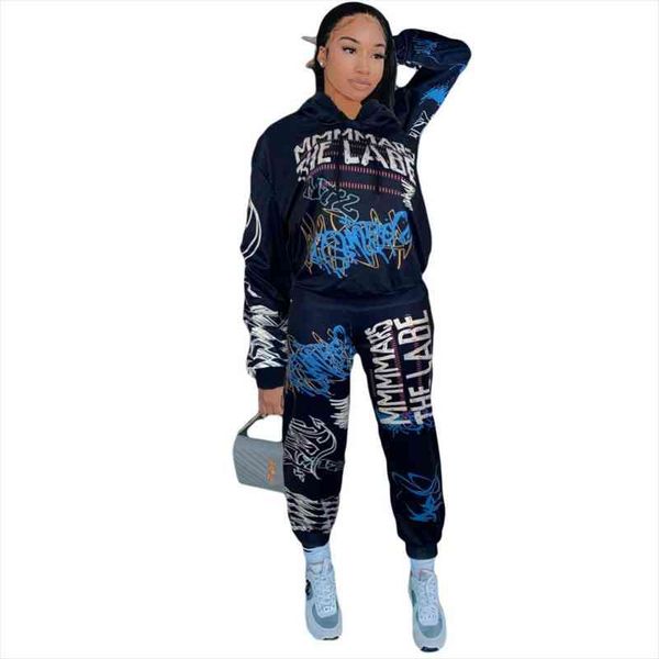 

graffiti streetwear two 2 womenpant piece set tracksuit hoodies sweart joggers matching sets outfits, White