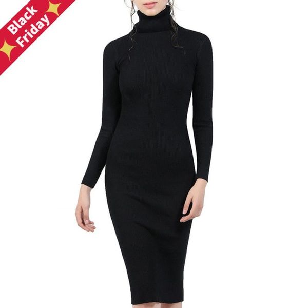 

women autumn winter knitted sweater dresses slim elastic turtleneck long sleeve lady bodycon casual, Black;gray