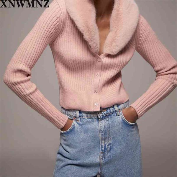 Mulheres Moda Patchwork Faux Fur Cardigan Sweater Botões Doces Manga Longa Feminina Outerwear Chic Tops 210520