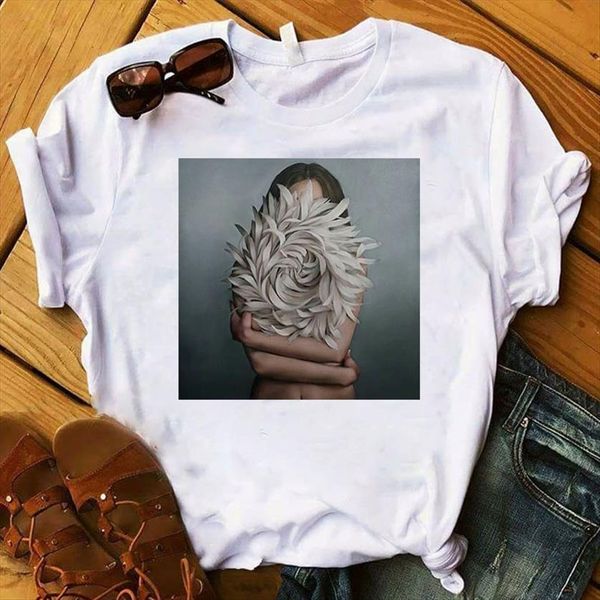 

art painting modern printed womens short sleeve tee clothes graphic, White