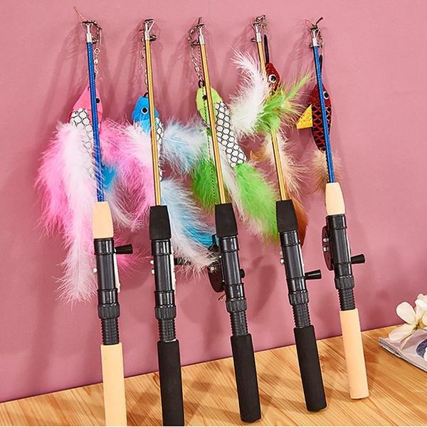 

cat toys random color wand toy extendable funny teaser fishing pole interactive training for indoor cats