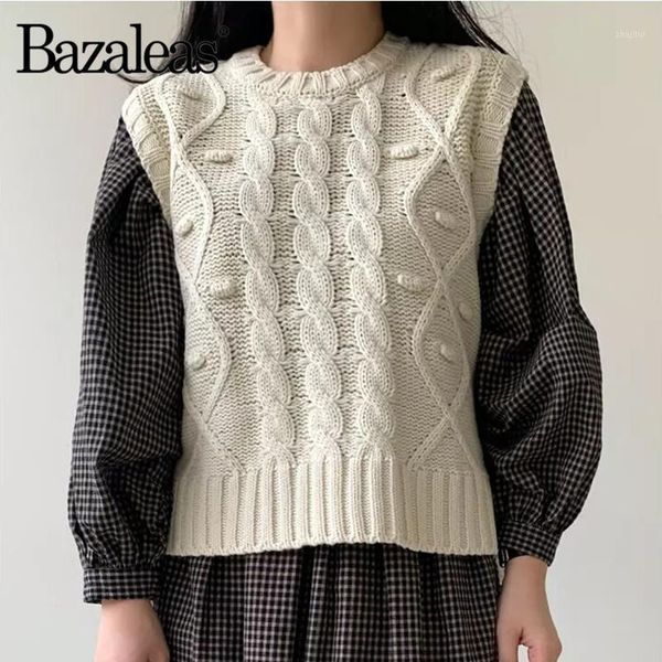 

bazaleas loose knitted tank sweater vintage sleeveless o neck pull femme fashion twist sweaters women women's, White;black