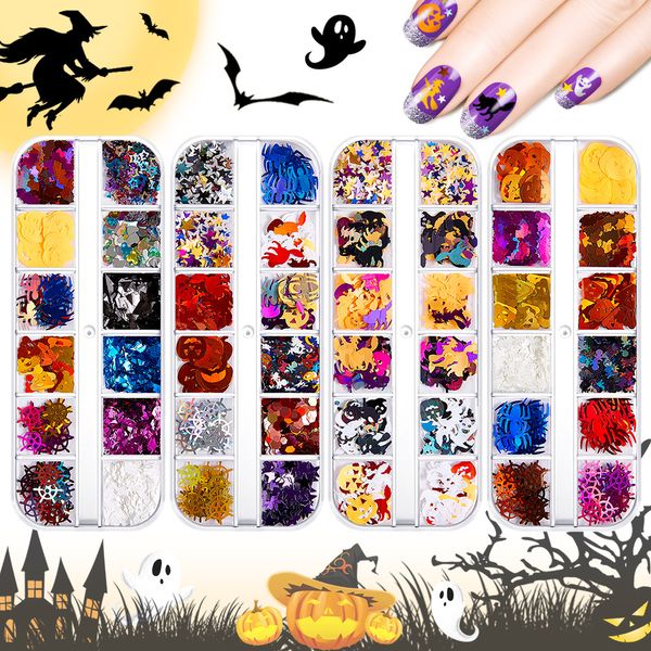 2021 Kötü Cadılar Bayramı Nail Art Gevrekler Charms Dekorasyon Balkabağı Tasarım Parmakları Için DIY Sequins Kawaii Çivi Aksesuarları Süsler Manikür