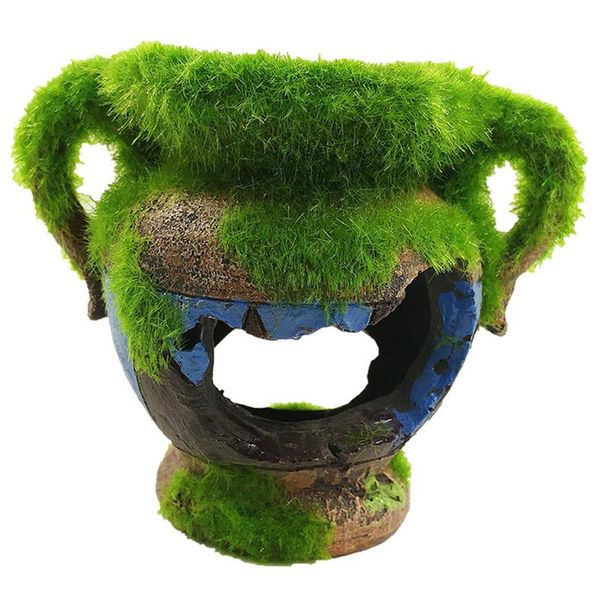 

resin aquarium ornamental fish and shrimp hiding cave decor moss broken binaural cup tank landscaping ornament decorations