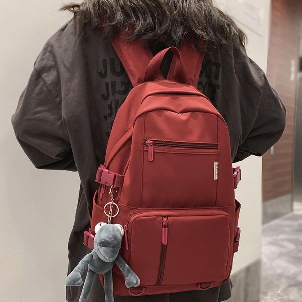 

large capacity solid color waterproof nylon backpack multi-pocket travel bag college schoolbags for men and women