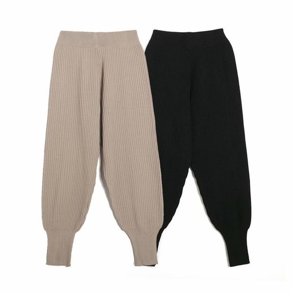 

2021 spring women's new simple style pure color radish elastic long knitted pants for women, Black;white