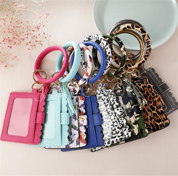

designer bag wallet leopard print pu leather bracelet keychain credit card wallets bangle tassels key ring handbag lady accessories db847, Red;black