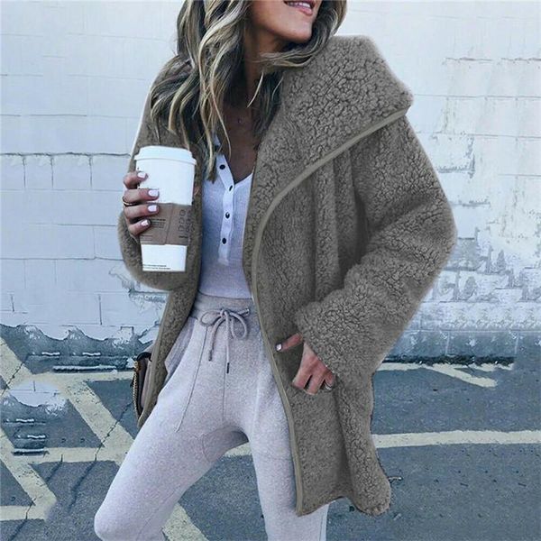 

women's jackets trendy winter women clothes fluffy fleece hooded solid coat casual polyester warm outwear one pieces, Black;brown