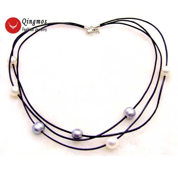 

pendant necklaces qingmos natural freshwater white gray pearl necklace for women with 11mm potato 3 strands 19-21" chokers, Silver