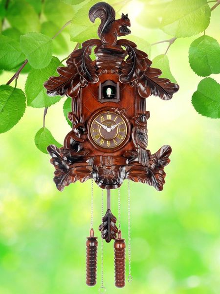 

vases european-style pendulum clock hand-carved solid wood light-controlled alarm time gugu music living room tabl