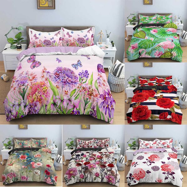 Set copripiumino fiore rosa Set biancheria da letto donna 2/3 pezzi King Queen Taglie Stampa Consolatore Biancheria da letto Regali della mamma 210615