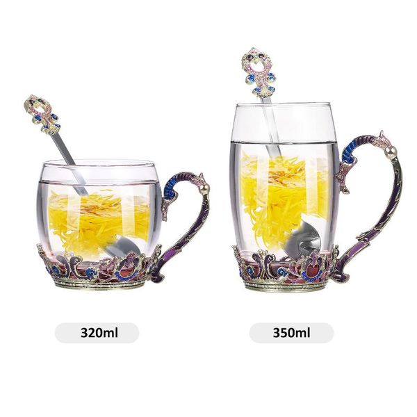 

wine glasses glass mugs beauty flowers tea milk coffee cup with spoon handle prevent scald christmas decoration wedding valentine's day