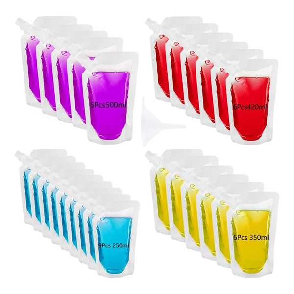 

pack plastic drinks bags,reusable liquor pouch drinking storage with funnel for halloween christmas party bags