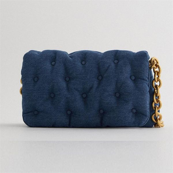 

retro blue denim quilted women shoulder bags designer thick chains handbags luxury messenger bag lady flap big purses female sac 210902