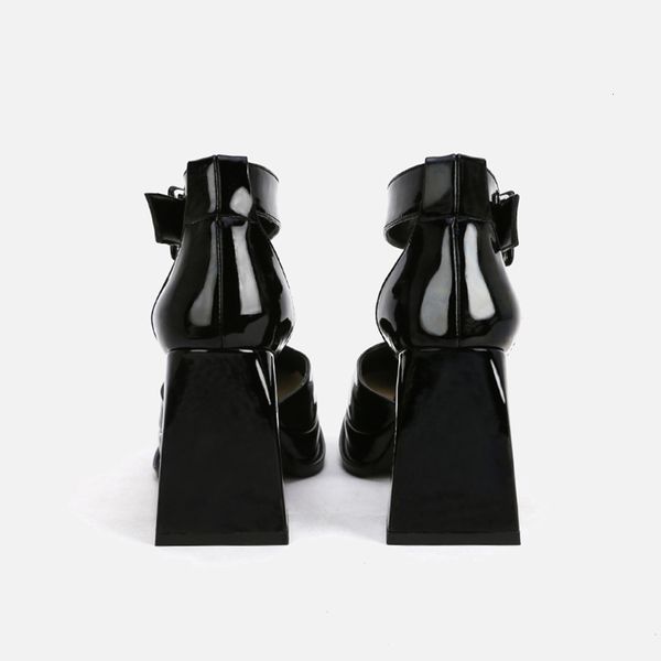 

dress shoes womans 2021 two-piece pumps square heel genuine leather buckle strap super high retro shallow d'orsay lady footwear 8a, Black