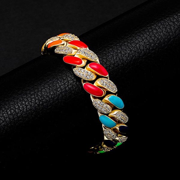 

link, chain hip hop 3a+ cz stone paved bling iced out 14mm dripping oil cuban link bangle bracelet for men rapper jewelry gift, Black