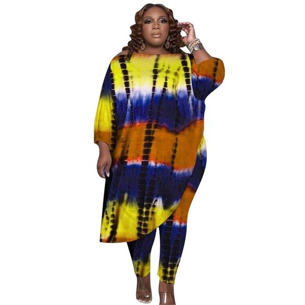 

two piece sets plus size 5xl women clothing wholesale loose long style leggings fall clothes tie dye print drop 211106, Black